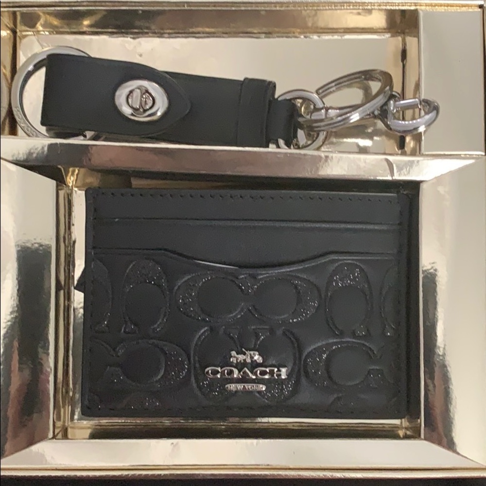 coach card case wallet with key chain holder set